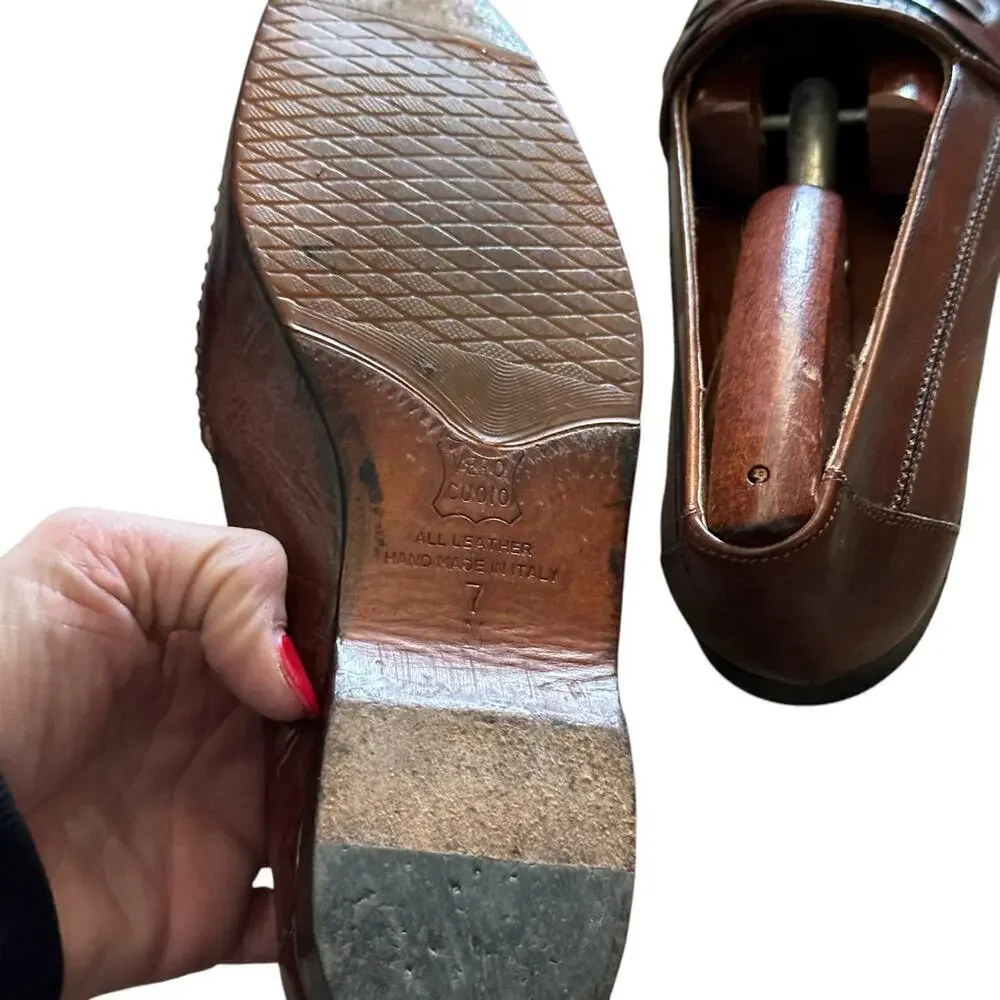 Vero Cuoio Men's Brown Woven Leather Loafers Slip-On Dress Shoes Size 7
